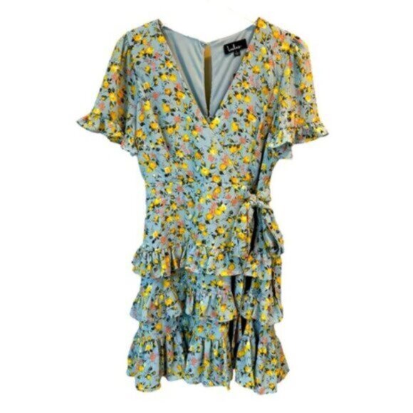NWT Lulu’s | Feeling Butterflies Light Blue Floral Tiered Mini Dress Size Large - Picture 3 of 15